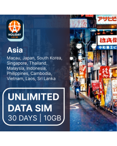 Holiday eSIM Asia 30-Day Data eSIM (10GB Unlimited)