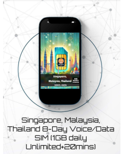 Holiday eSIM Singapore, Malaysia, Thailand 8-Day Voice/Data eSIM (1GB Daily Unlimited + 20 mins) 