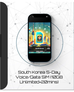 South Korea 5-Day Voice/Data SIM (10GB Unlimited+20Mins)