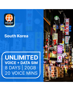 Cənubi Koreya 20GB Səs və Məlumat eSIM/SIM Kartını aktivləşdirin | 8 Gün + 20 Dəqiqə Zənglər