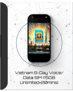 Vietnam 8-Day Voice / Data  SIM (15GB Unlimited + 20 Minutes)